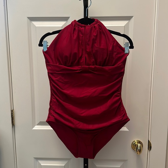 Tempt Me Red Ruched Halter One Piece Swimsuit NEW - Picture 2 of 8